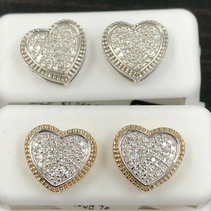 10k Solid Gold .25 Carat Natural Diamond Valentines Heart Earrings